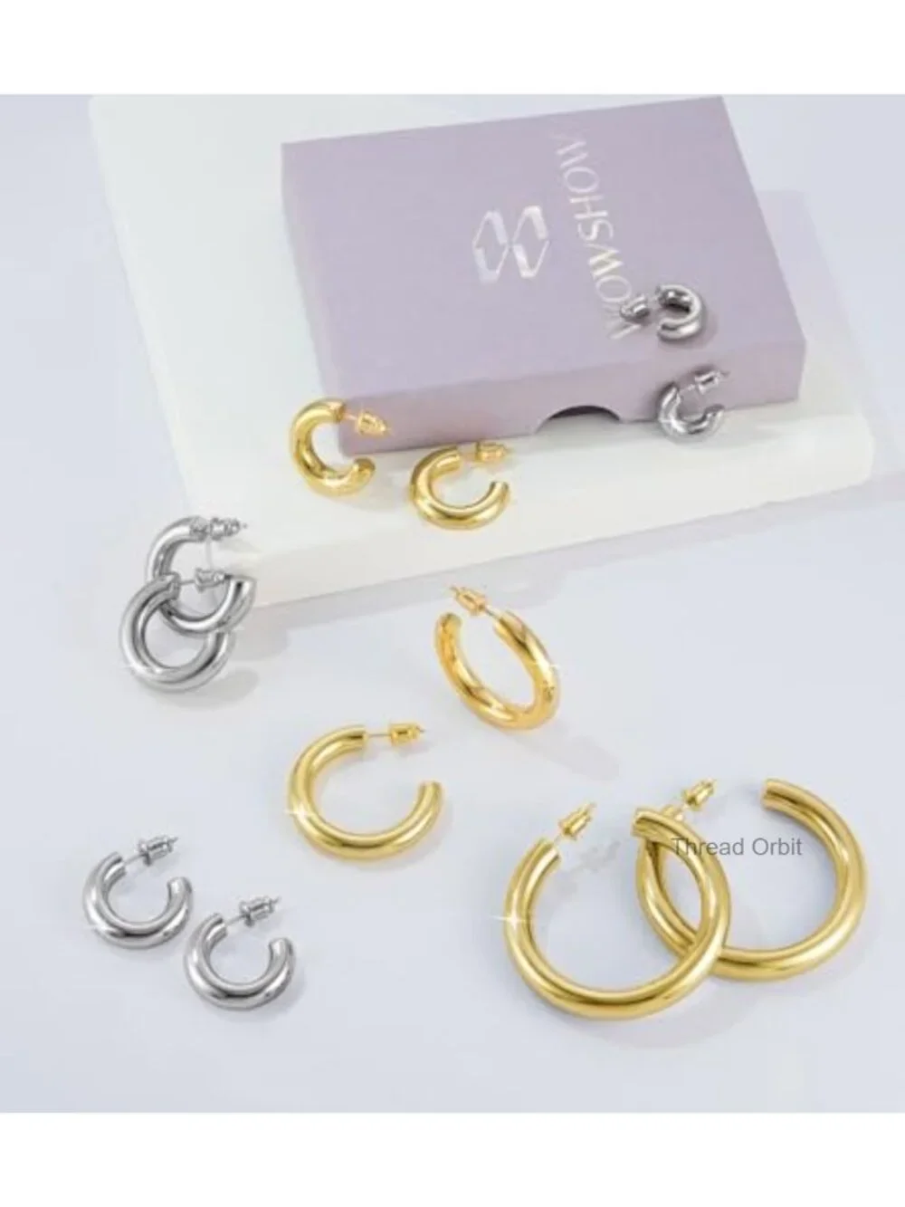 14K Gold Plated Chunky Small Hoop Earrings Lightweight Jewelry Gift